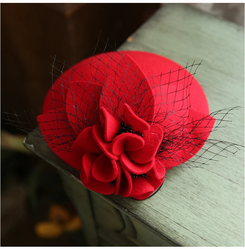 Women's Wool Cashmere Fascinator – Elegant Flower Hat for Derby, Ascot, Photography & Autumn-Winter Tea Parties