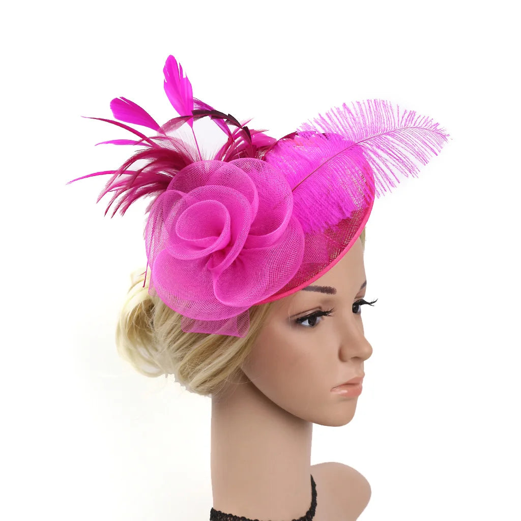 Women's Ascot Fascinator Hat – Reversible Feather & Mesh Headband with Clip for Kentucky Derby, Tea Parties & Photography