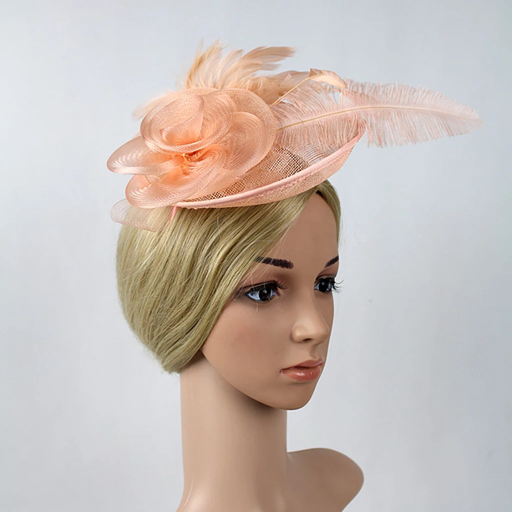 Women's Ascot Fascinator Hat – Reversible Feather & Mesh Headband with Clip for Kentucky Derby, Tea Parties & Photography