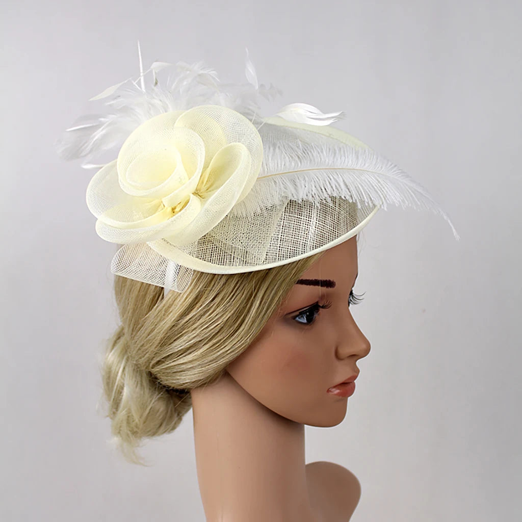 Women's Ascot Fascinator Hat – Reversible Feather & Mesh Headband with Clip for Kentucky Derby, Tea Parties & Photography