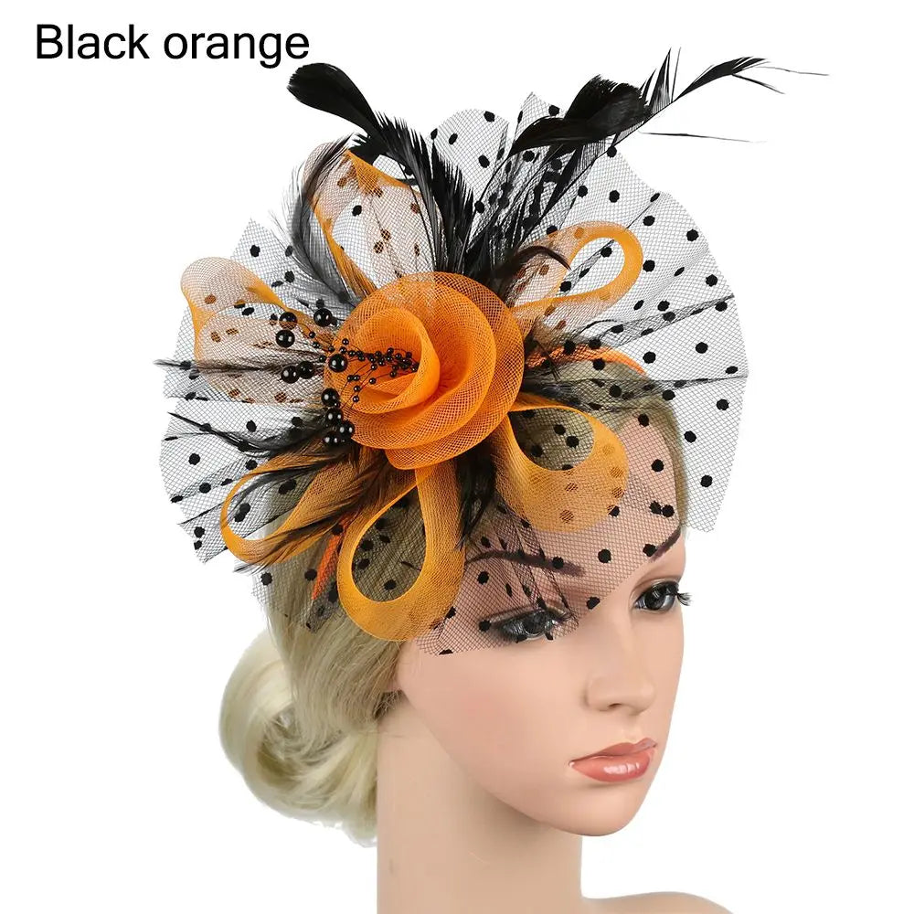 Stylish Fascinator Hat – Mesh Flower & Feather Headband for Tea & Cocktail Parties