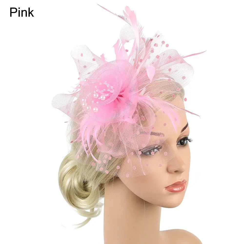 Stylish Fascinator Hat – Mesh Flower & Feather Headband for Tea & Cocktail Parties