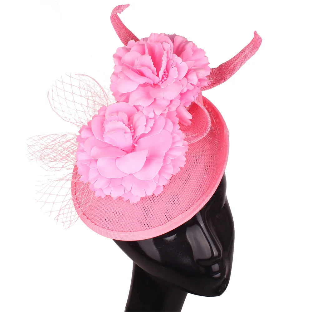 Hot Pink Fashion Fascinator Hat – Flower Mesh & Fancy Feather Headpiece for Church, Cocktail Parties & Races