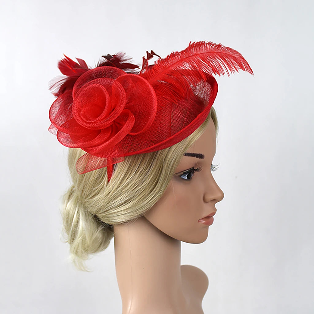 Women's Ascot Fascinator Hat – Reversible Feather & Mesh Headband with Clip for Kentucky Derby, Tea Parties & Photography