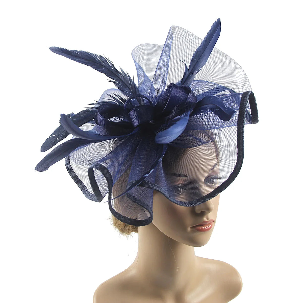 Lady's Flower Fascinator Headband – Elegant Pillbox Hat with Veil & Feather for Cocktail, Tea Party & Special Events