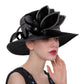 Premium Black Satin Church Hat – Elegant Formal Top Hat with Chains & Flowers for Weddings, Photography & Fashion