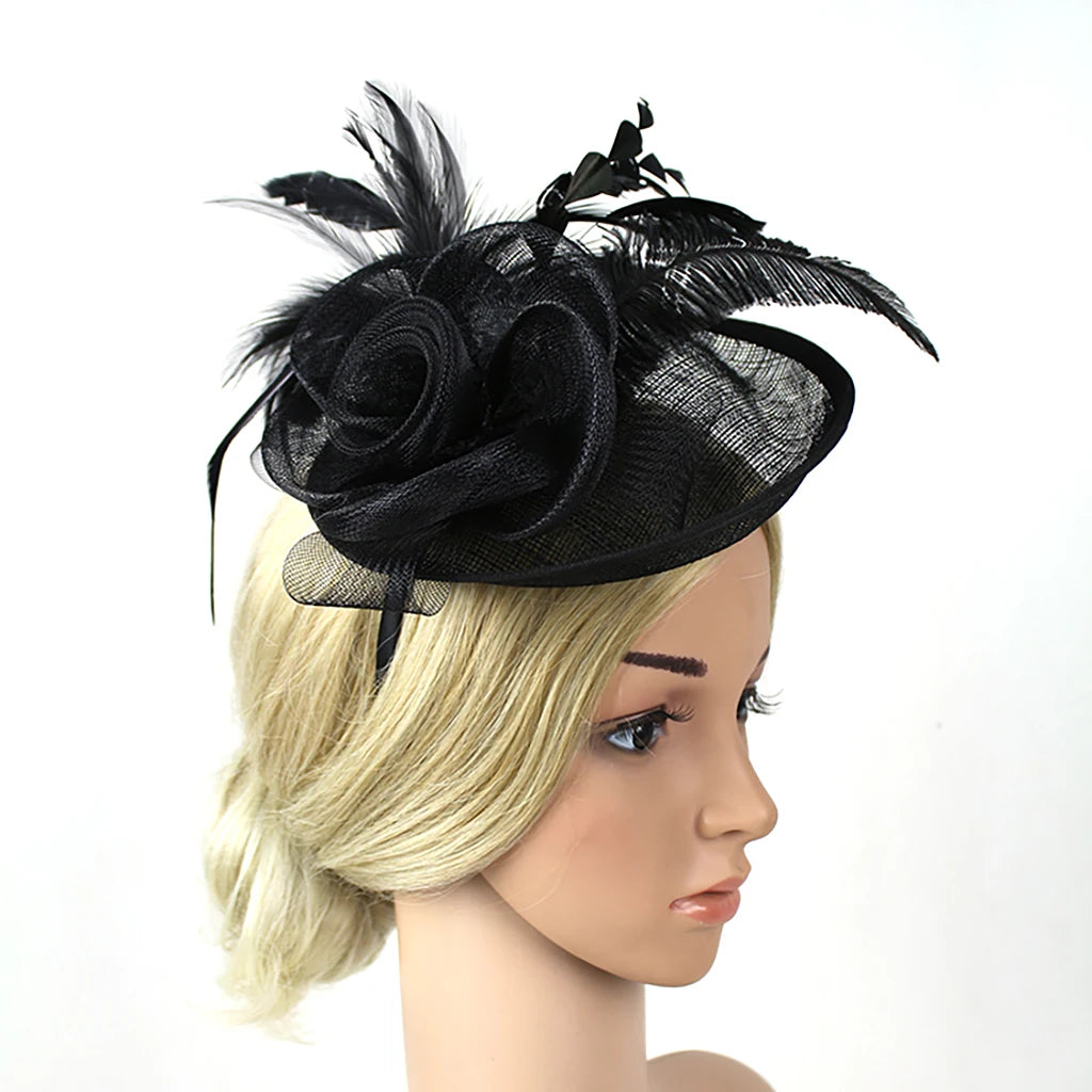 Women's Ascot Fascinator Hat – Reversible Feather & Mesh Headband with Clip for Kentucky Derby, Tea Parties & Photography