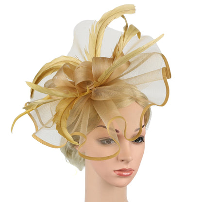 Lady's Flower Fascinator Headband – Elegant Pillbox Hat with Veil & Feather for Cocktail, Tea Party & Special Events