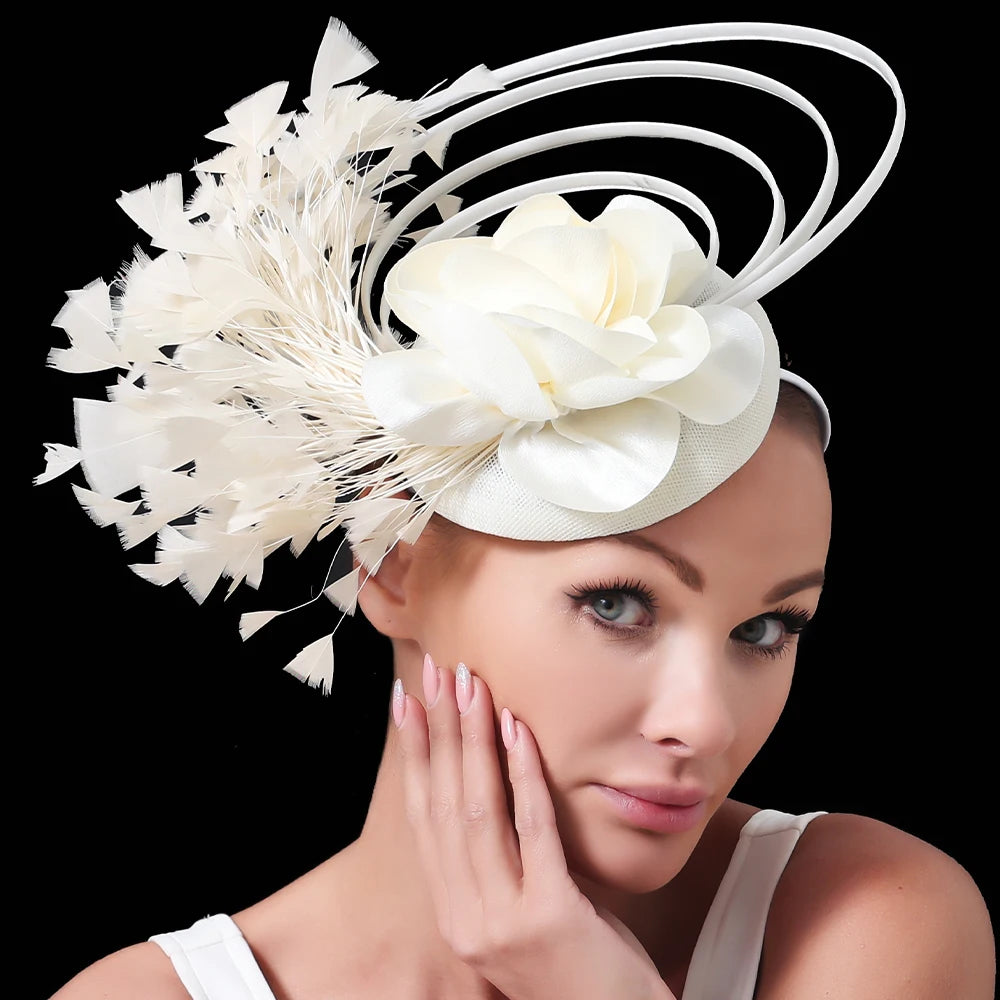 Fashion Sinamay Fascinator – Fancy Floral Feather Headpiece & Hair Clip for Weddings, Church & Special Occasions