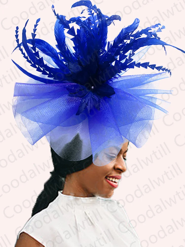 Women's Elegant Mesh Fascinator – Big Derby Hat with Veil & Feathers for Kentucky, Weddings & Party Headpiece