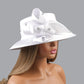 Deluxe White Church Hat – Elegant Satin Party & Banquet Hat with Chains & Flowers, Perfect for Formal Events & Photography