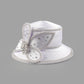 Deluxe White Church Hat – Elegant Satin Party & Banquet Hat with Chains & Flowers, Perfect for Formal Events & Photography