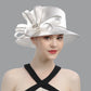 Deluxe White Church Hat – Elegant Satin Party & Banquet Hat with Chains & Flowers, Perfect for Formal Events & Photography