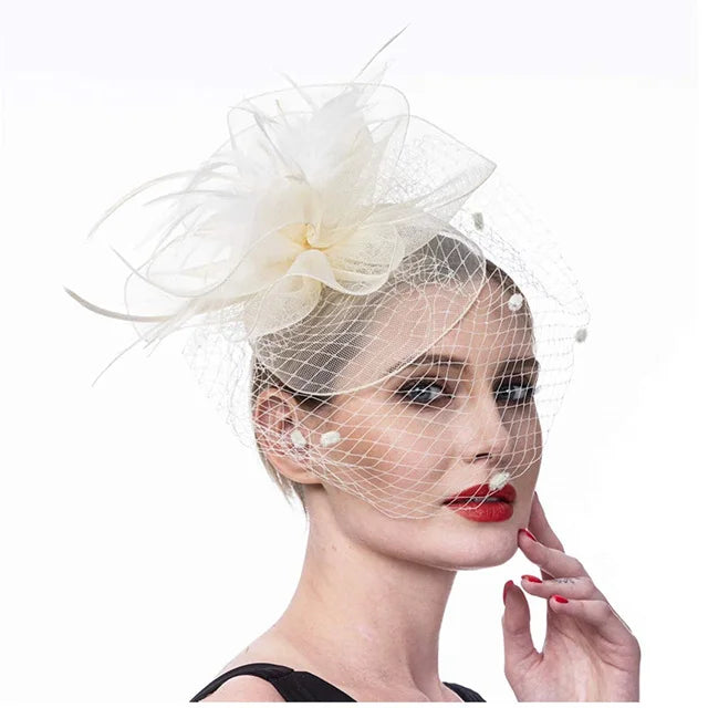 Bridal Feather Organza Fascinator Hat – Elegant Veil Headpiece for Weddings & Special Occasions