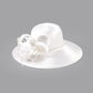 Deluxe White Church Hat – Elegant Satin Party & Banquet Hat with Chains & Flowers, Perfect for Formal Events & Photography