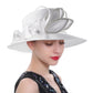 Deluxe White Church Hat – Elegant Satin Party & Banquet Hat with Chains & Flowers, Perfect for Formal Events & Photography