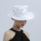 Deluxe White Church Hat – Elegant Satin Party & Banquet Hat with Chains & Flowers, Perfect for Formal Events & Photography