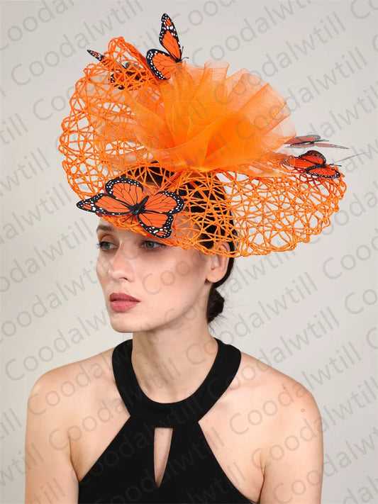 Fashion Butterfly Fascinator Hat – Elegant Wedding & Race Day Headpiece, Big Pillbox Cap for Ladies, Derby & Parties