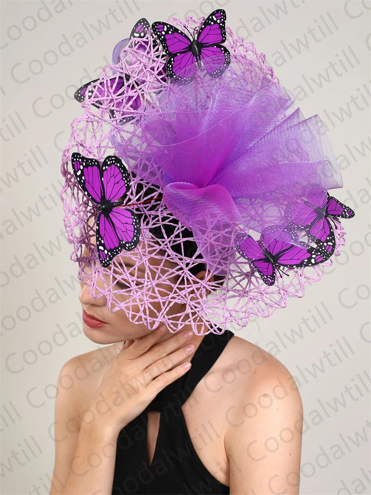 Fashion Butterfly Fascinator Hat – Elegant Wedding & Race Day Headpiece, Big Pillbox Cap for Ladies, Derby & Parties