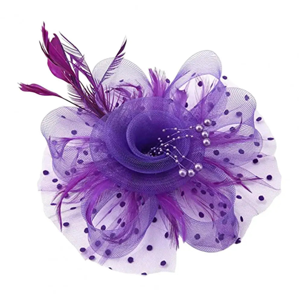 Feather & Mesh Flower Fascinator – Elegant Headpiece with Faux Pearls for Weddings & Special Events