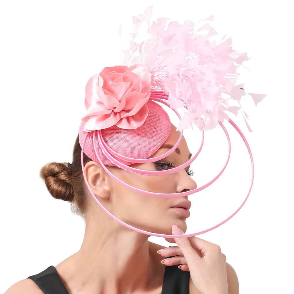 Fashion Sinamay Fascinator – Fancy Floral Feather Headpiece & Hair Clip for Weddings, Church & Special Occasions