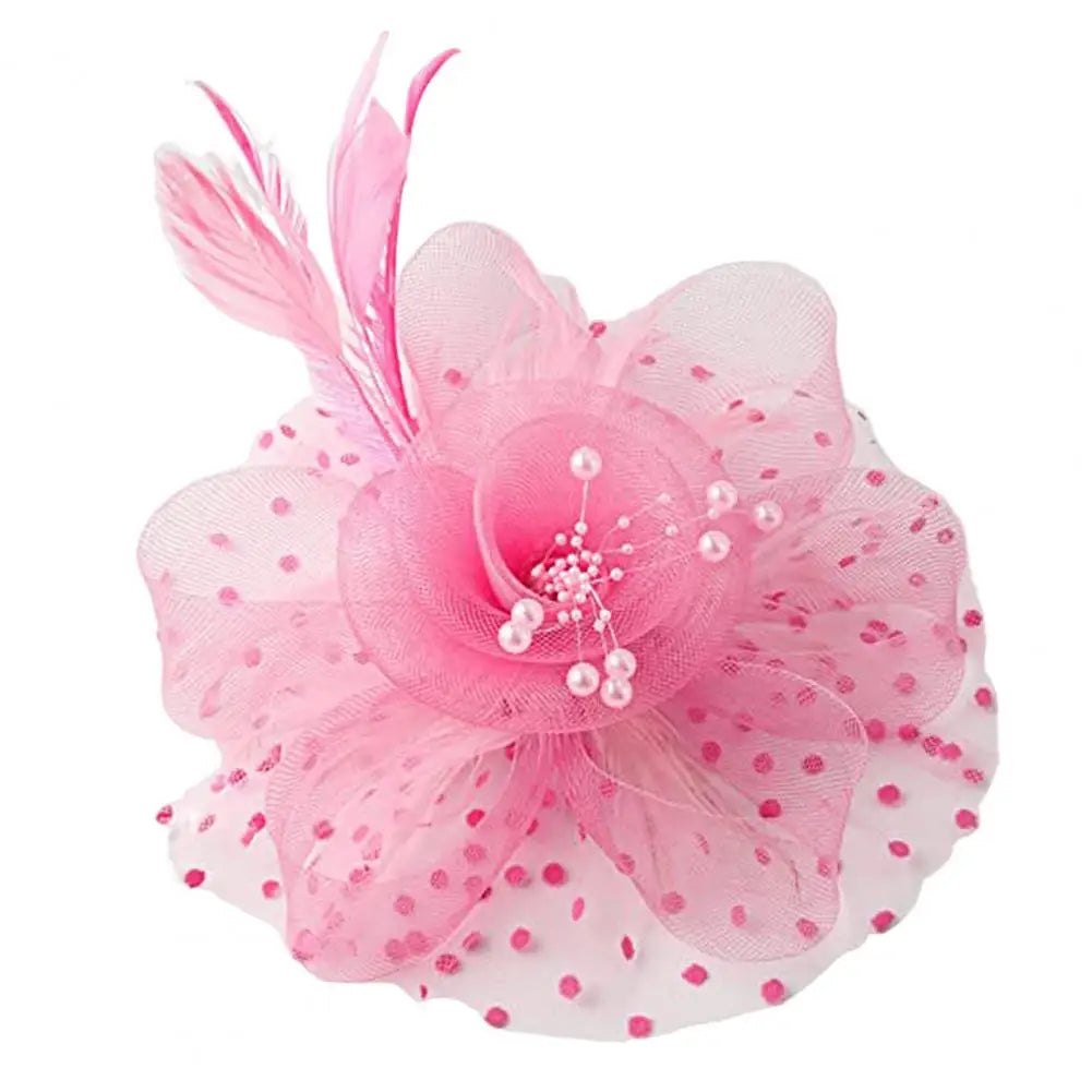 Feather & Mesh Flower Fascinator – Elegant Headpiece with Faux Pearls for Weddings & Special Events