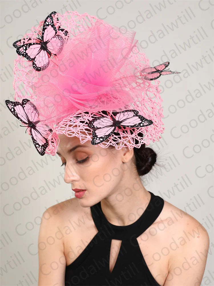 Fashion Butterfly Fascinator Hat – Elegant Wedding & Race Day Headpiece, Big Pillbox Cap for Ladies, Derby & Parties