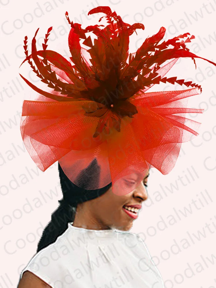 Women's Elegant Mesh Fascinator – Big Derby Hat with Veil & Feathers for Kentucky, Weddings & Party Headpiece