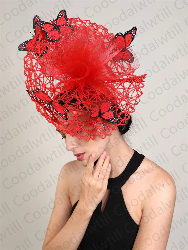 Fashion Butterfly Fascinator Hat – Elegant Wedding & Race Day Headpiece, Big Pillbox Cap for Ladies, Derby & Parties