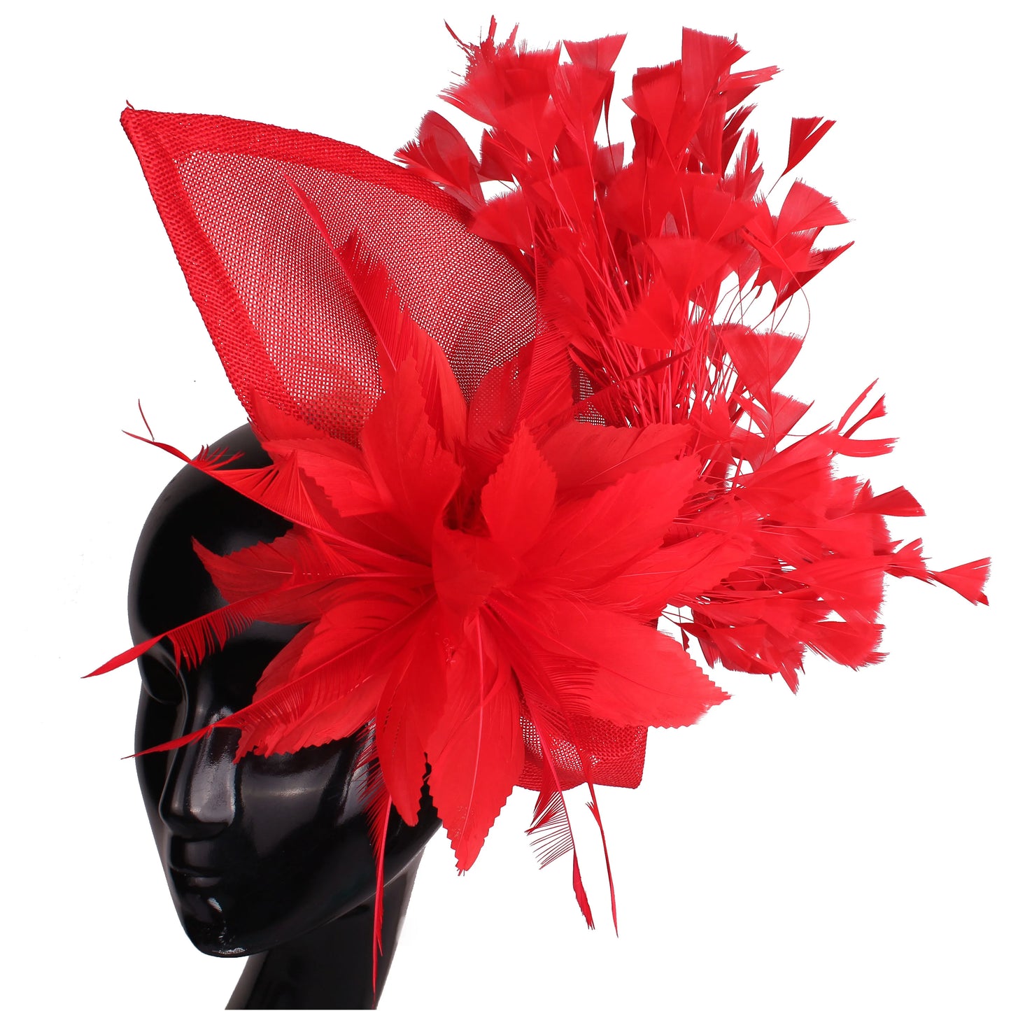 Elegant Red Wedding Fascinator – Imitation Sinamay Feather Hat, Vintage Bridal Headdress & Hair Accessory for Ladies