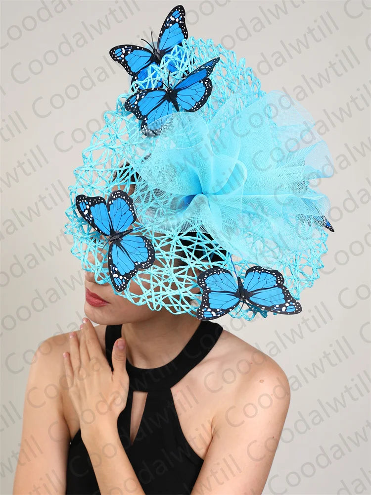 Fashion Butterfly Fascinator Hat – Elegant Wedding & Race Day Headpiece, Big Pillbox Cap for Ladies, Derby & Parties