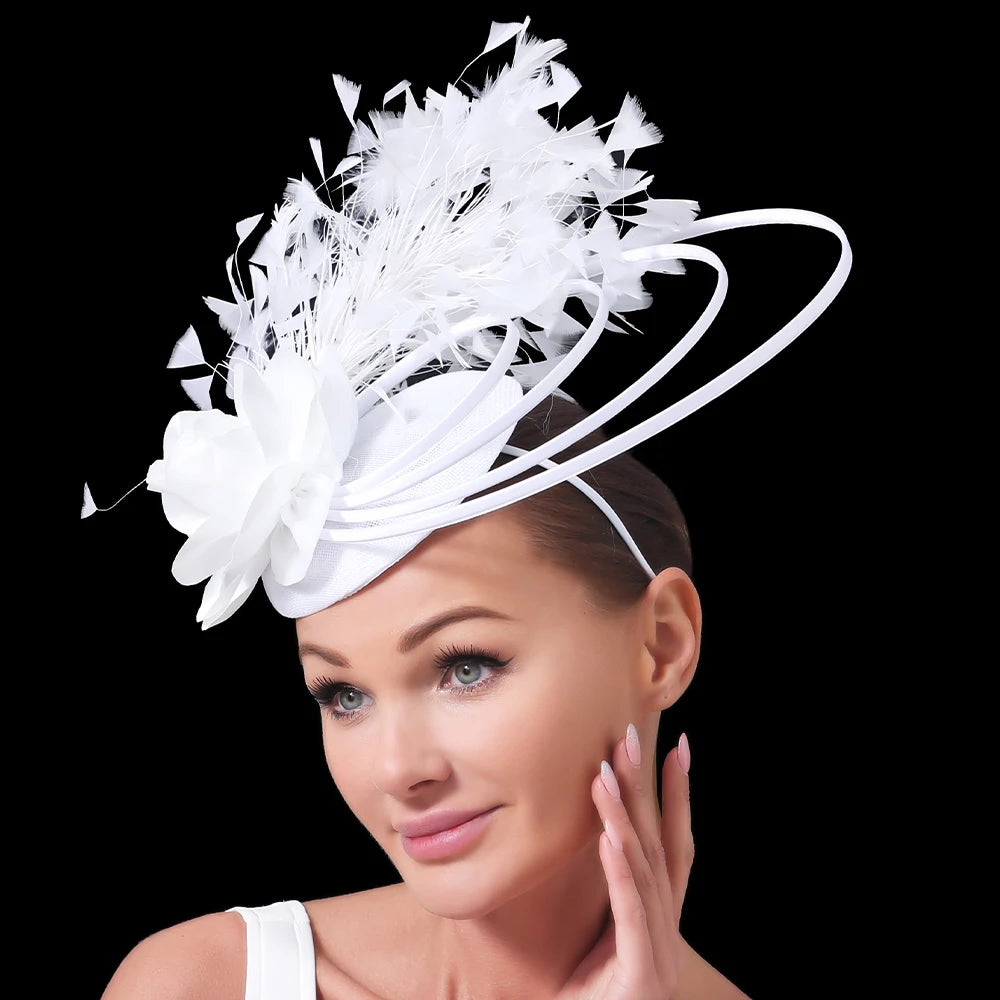 Fashion Sinamay Fascinator – Fancy Floral Feather Headpiece & Hair Clip for Weddings, Church & Special Occasions