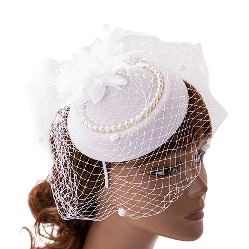 Feather Fascinator Headband – Elegant Veil Headpiece for Women, Perfect for Tea Parties & Special Events