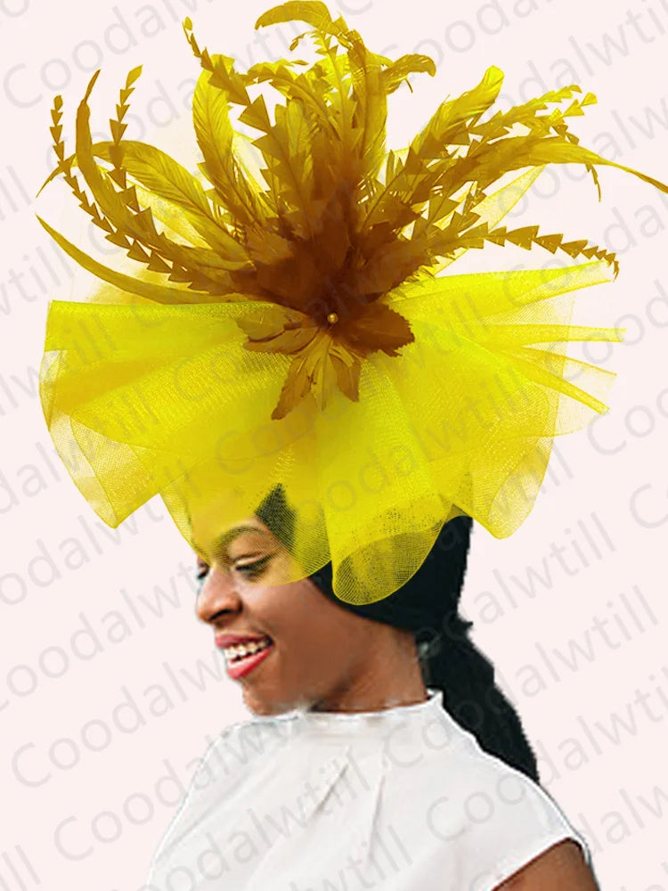 Women's Elegant Mesh Fascinator – Big Derby Hat with Veil & Feathers for Kentucky, Weddings & Party Headpiece