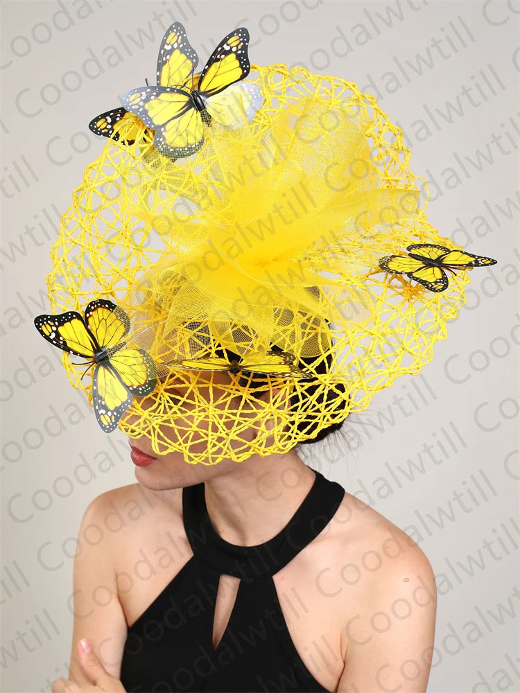 Fashion Butterfly Fascinator Hat – Elegant Wedding & Race Day Headpiece, Big Pillbox Cap for Ladies, Derby & Parties