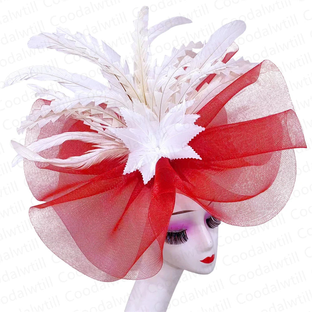 Women's Elegant Mesh Fascinator – Big Derby Hat with Veil & Feathers for Kentucky, Weddings & Party Headpiece