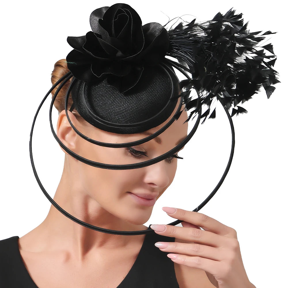 Fashion Sinamay Fascinator – Fancy Floral Feather Headpiece & Hair Clip for Weddings, Church & Special Occasions