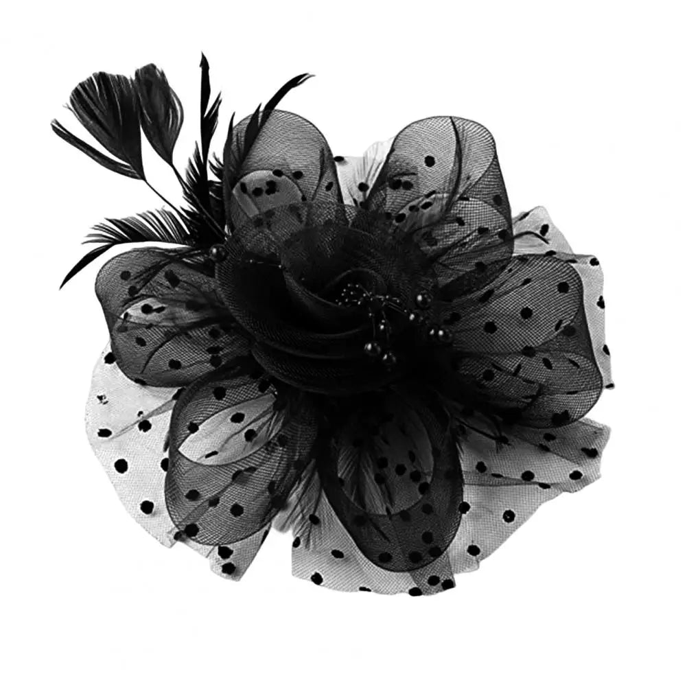 Feather & Mesh Flower Fascinator – Elegant Headpiece with Faux Pearls for Weddings & Special Events