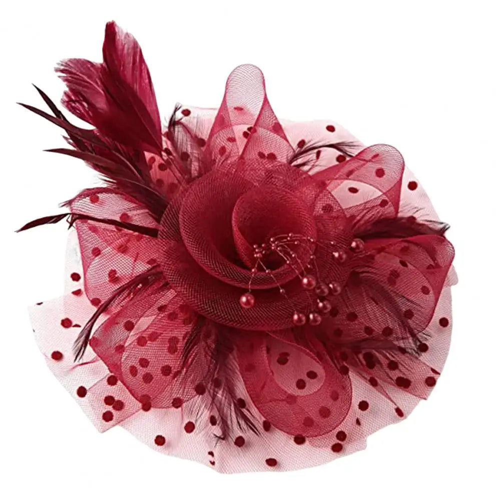 Feather & Mesh Flower Fascinator – Elegant Headpiece with Faux Pearls for Weddings & Special Events