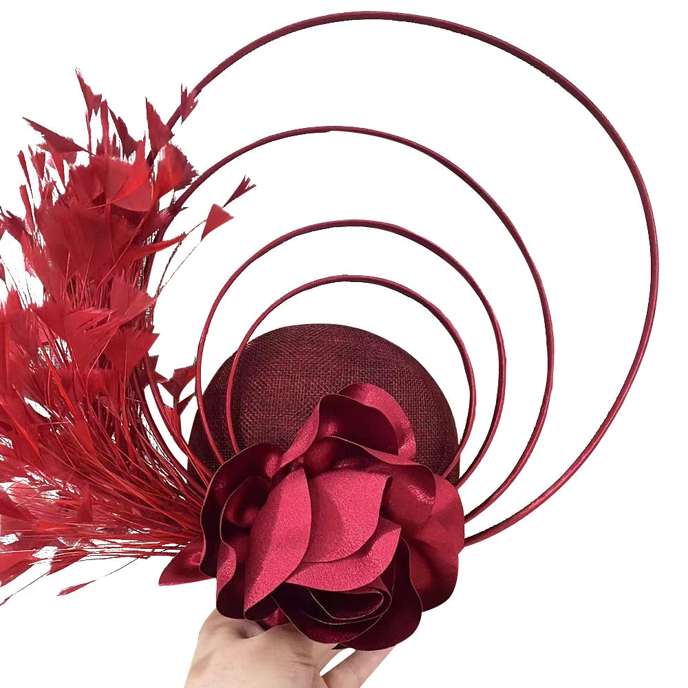 Fashion Sinamay Fascinator – Fancy Floral Feather Headpiece & Hair Clip for Weddings, Church & Special Occasions