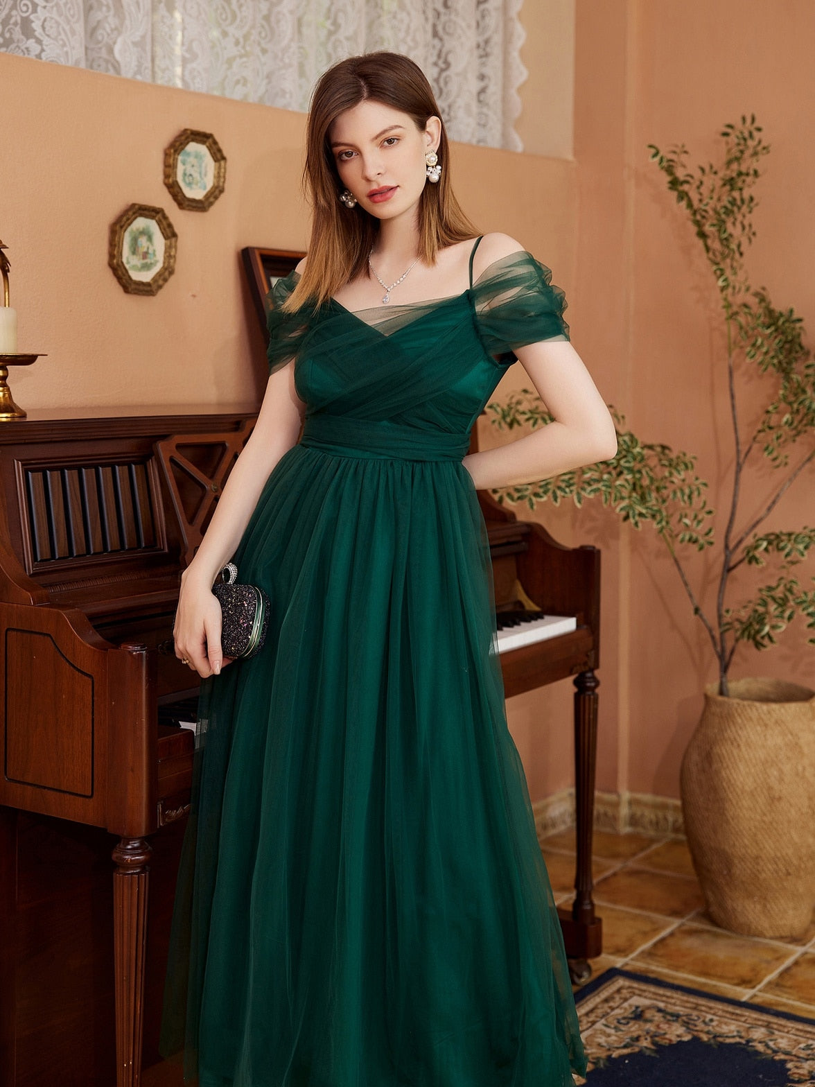 Off Shoulder Ankle Length Prom Dress