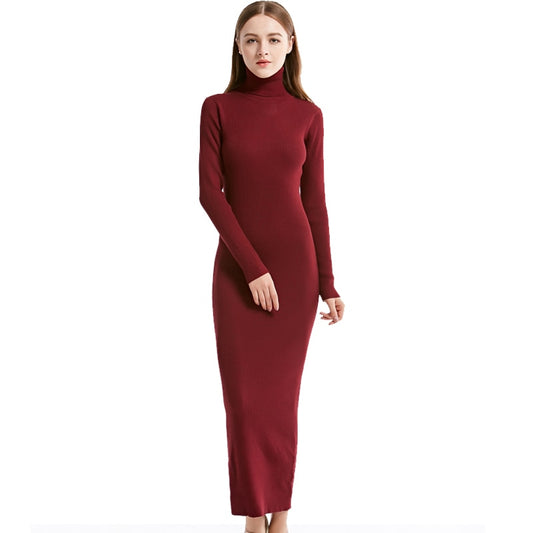 Turtleneck Knitted Winter Maxi Dress