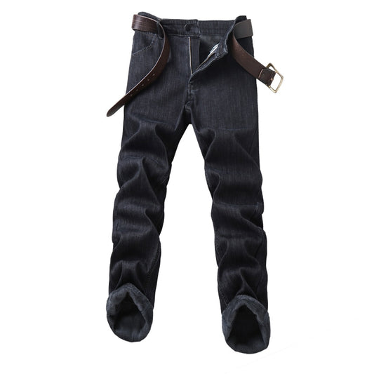 Stretch Cotton Thick Fleece Denim Pants- Jeans