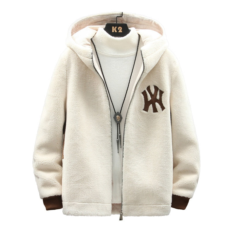 Mens New Embroidery Logo High Grade Cashmere  Fashion Designer  Hooded Zipper Fashion warm Jacket Winter Jacket