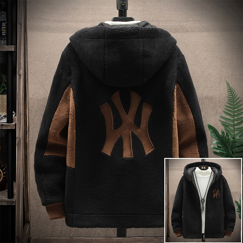 Mens New Embroidery Logo High Grade Cashmere  Fashion Designer  Hooded Zipper Fashion warm Jacket Winter Jacket