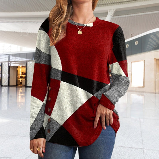 Long Sleeve Printed Loose Top for Women