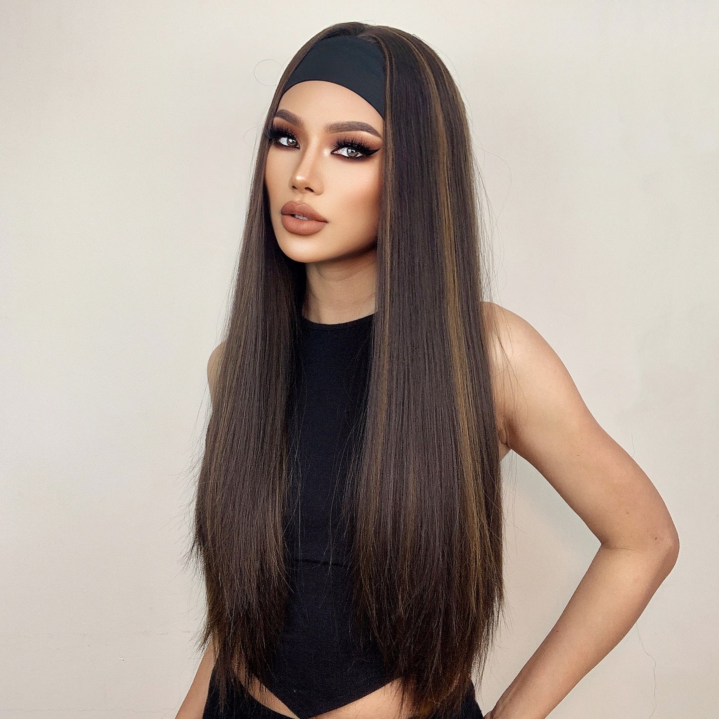 Headband Synthetic Hair Long Straight Wig for Women