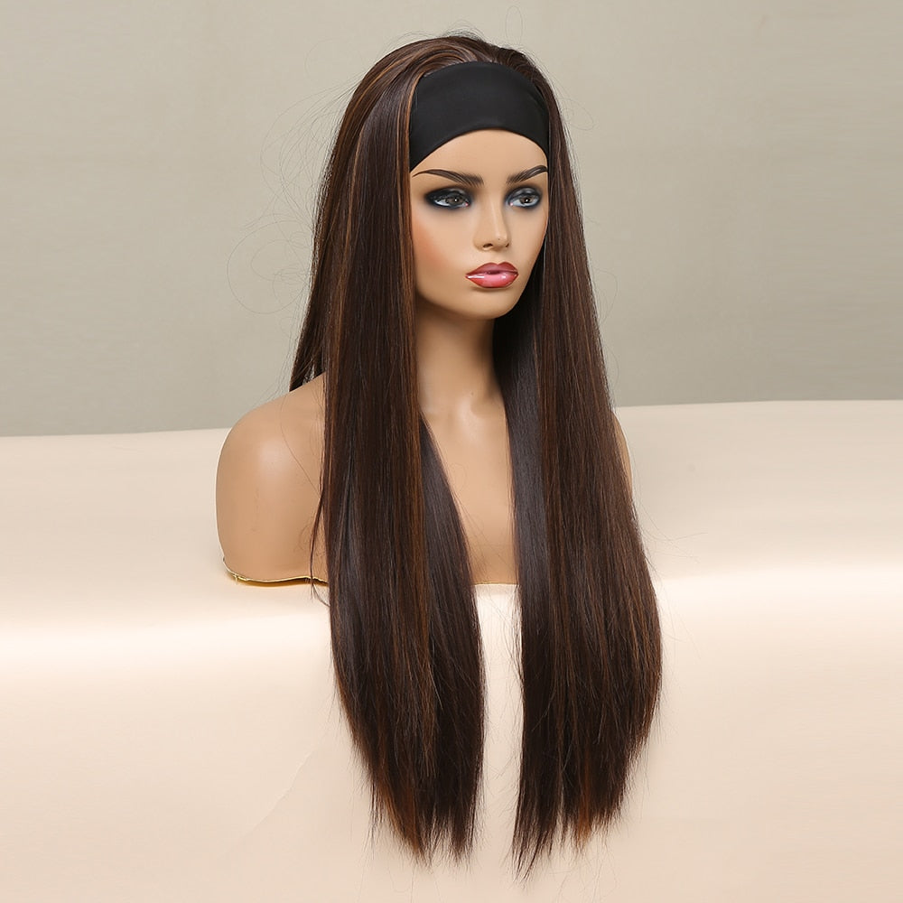 Headband Synthetic Hair Long Straight Wig for Women