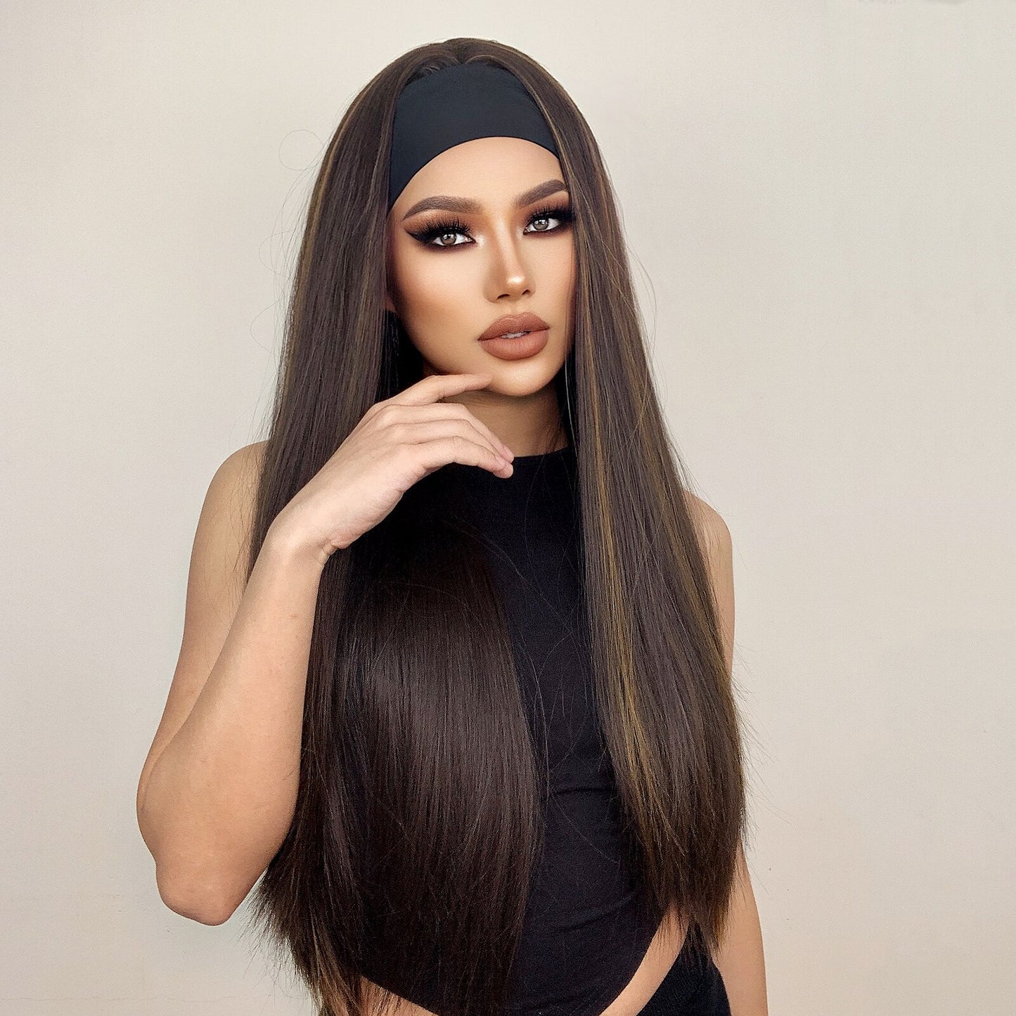 Headband Synthetic Hair Long Straight Wig for Women