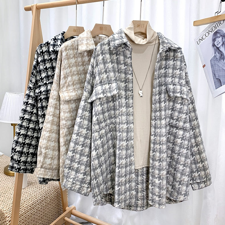 Retro Houndstooth Jacket for Women